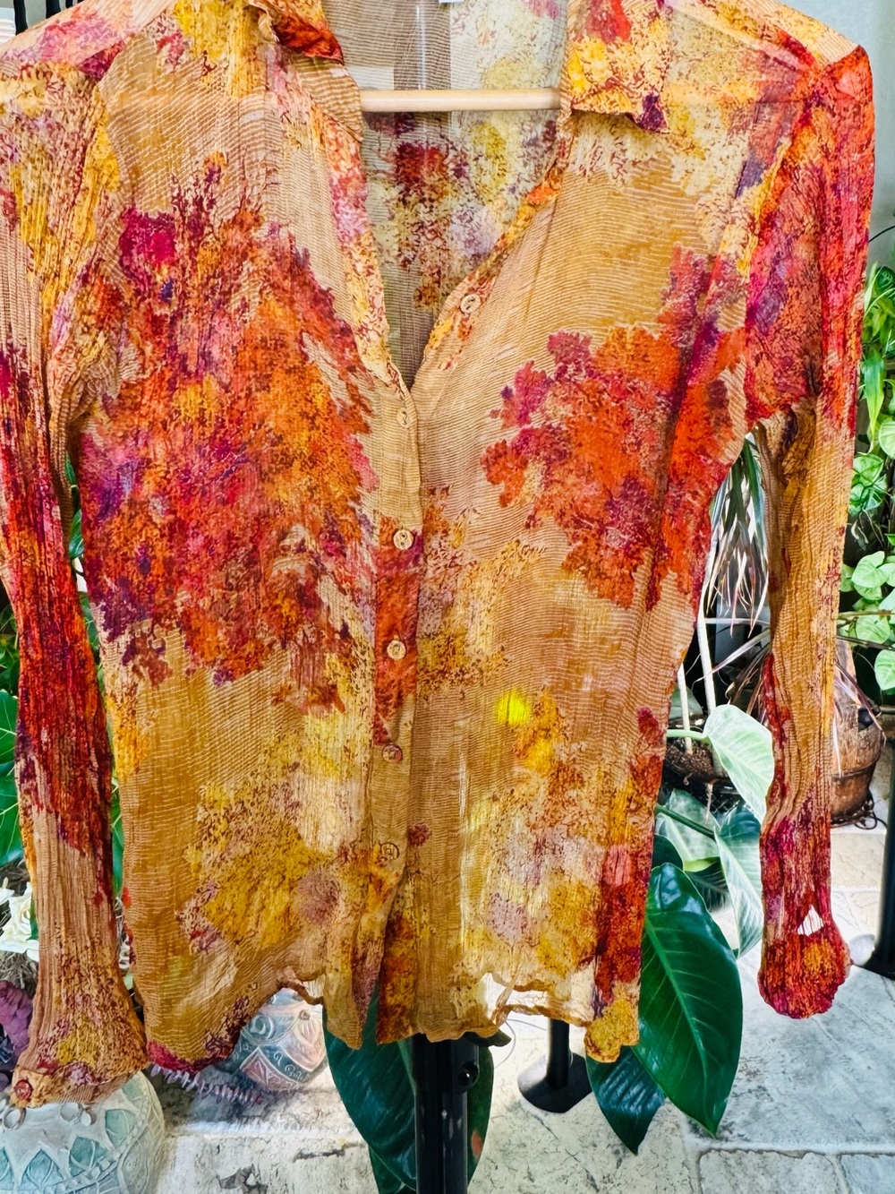 Ritu Kumar Orange, Red and Yellow Floral Button-Down Shirt